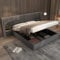 Upholstered Bed Frame with Wingback Wide Headboard & 2 Bedside Tables, 5ft King Size Hydraulic Gas Lift Bed with Sockets & Charging Station, Velvet Functional Ottoman Storage Bed, No Mattress, Grey