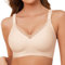Lonya Reggiseno Senza Ferretto Donna Push Up Reggiseni Scollo a V Support Imbottito Senza Cuciture Comfy Bralette Pizzo Comodo Bra Beige Chiaro,XL