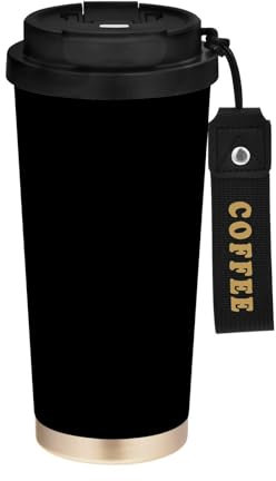 linqin Black Plain Travel Tumblers for Coffee Mug with Lids Stainless Steel Thermal Cups for Hot Cold Drinks 17oz Spill Proof