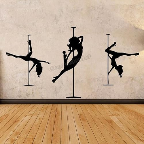 Stickers muraux Silhouette de filles Pole Dance Girls Sticker mural en vinyle Art mural Maison Chambre Décoration Accessoires 106 x 57 cm