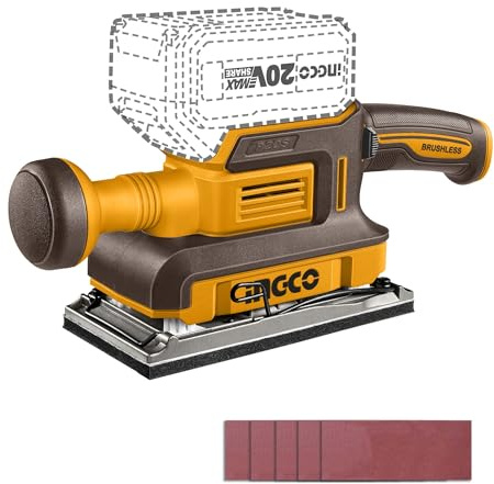 INGCO 20V Cordless Finishing Sander (Body Only), Brushless Motor, 13000Aluminum Durable Base CFSLI2031