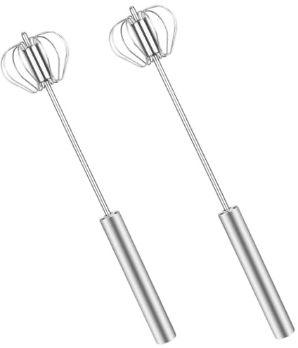 Fruste da Cucina in Acciaio Inossidabile, 2 pezzi, Frullatore per Uova Semi-Automatico, Multifunzionale Frustino Cucina, Rotante per Frustare, Battere e Mescolare