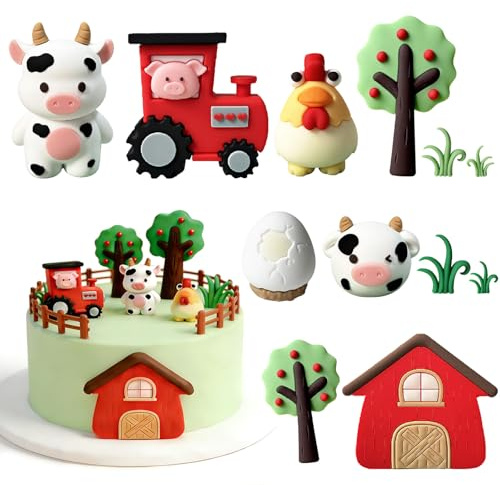 12 Stück Kuchendeko Bauernhof, Traktor Haus Kuh Huhn | Tortendekoration Bauernhof, Party Deko für Geburtstag