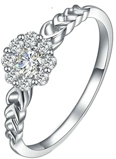 Homxi Verlobungsring Ring Damen Weißgold 9 K, Hohl Herz und Blume mit Diamant 0,2 Karat, Silber Damen Ring Eheringe Verlobung, Gr. 52 (16.6)