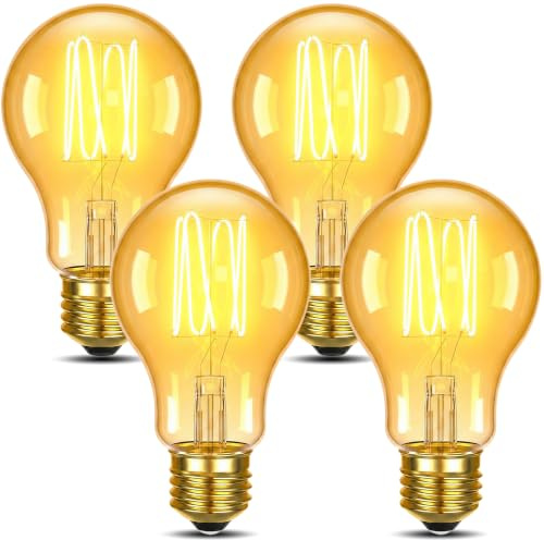 A60 Vintage LED Glühbirne E27, 3W ersetzt 25W, 1800K Bernstein Warmweiss | 180lm,CRI85, 0,65 mm extra dünner Faden Filament LED Birnen, nicht dimmbar Retro Edison Leuchtmittel für Haus Cafés,4 Stück