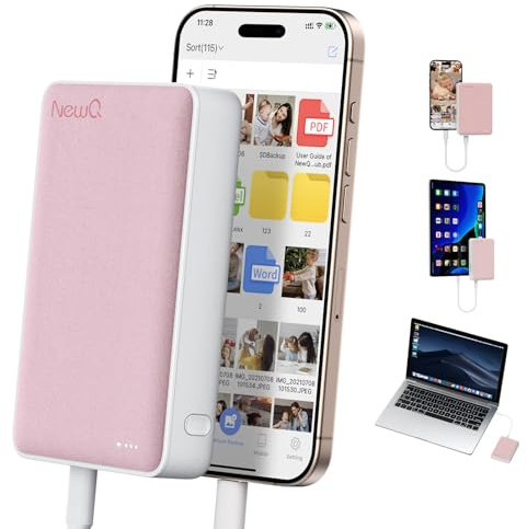 NEWQ 1TB Portable External Hard Drive for Photo, Video & File Backup, Compatible with iOS & Android Devices, Smartphone, MacBook, iPhone, iPad, PC, Laptop(Pink)