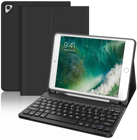 IVEOPPE Hülle mit Tastatur für iPad 6. Generation 9.7 Zoll, Magnetisch Abnehmbarer QWERTZ Bluetooth Tastatur für iPad 6 Gen 2018, 5. Gen, Pro 9.7, Air 2 & 1, Schwarz