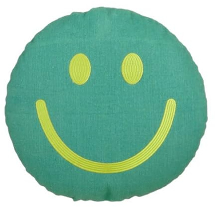 MICA Decorations Smiley Deko Kissen - Kissen mit Kissenbezug - Sofakissen Zierkissen - Ø45 x 10 cm - Baumwolle, Polyester - Grün
