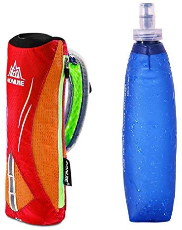 AONIJIE Bolsa de Mano Nylon Running con Botella de Agua Flexible Deporte para Correr Maratón Senderismo (Naranja - botella de 500ml)