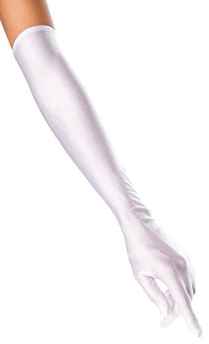 Sexy White Long Gloves Elbow Length Satin Gloves (9053W)(Size: M)