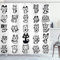ABAKUHAUS Katzen Duschvorhang, Katzen mit glücklichen Gesichtern, Stoffliches Gewebe Badezimmerdekorationsset mit Haken, 175 x 200 cm, Weiß und Schwarz