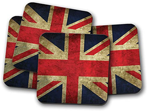 4 Set - Distressed Union Jack Coaster - Flag United Kingdom UK EU Fun #8887
