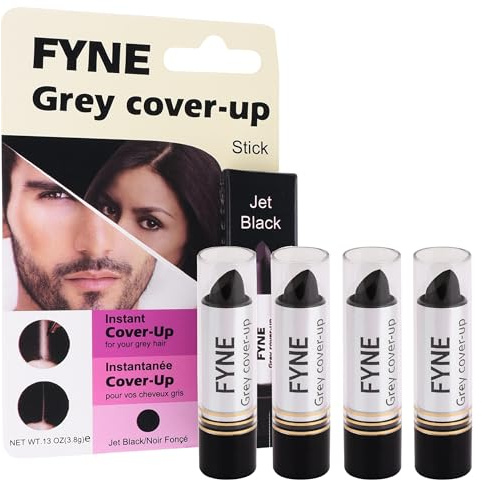 FYNE Root Touch Up Cover Stick - Pack of 4 - Instant Jet BlackGrey Hair Cover Up - Magic Retouch Temporary Hair Colour for Men & Women