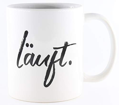 Tasse mit Spruch Läuft, Kaffeetasse, Keramiktasse, Tasse mit lustigem Spruch, Gute Laune Motivation