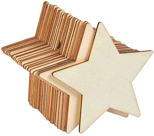 Holzsterne Blank Holz Stern Scheiben, 50 Stücke Mini Stern Verschönerungen für Hochzeit Handwerk Making DIY, 80mm