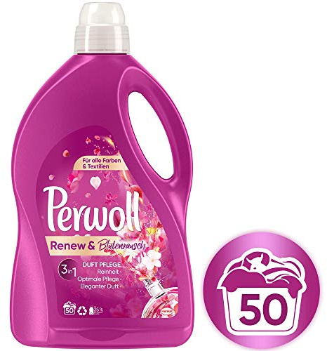 Perwoll Renew Blütenrausch Flüssigwaschmittel (50 Wäschen), Feinwaschmittel für Buntwäsche & Weißes, Color Waschmittel verleiht intensive Frische mit blumigem Duft