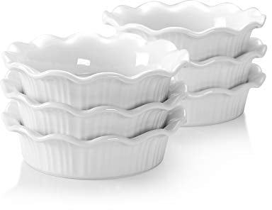 LOVECASA, Ramequin Dish en Porcelaine, Ramequin Moule à Soufflé Crème Brulée, Plaques à Dessert, Tarte, 6 Pièces 14cm x 240 CC