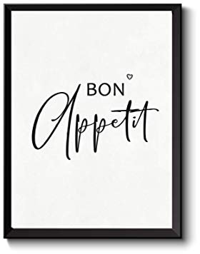 Poster Küche Bon Appetit | Bild Spruch Esszimmer schwarzweiß mit Herz | viele Größen Rahmenwahl