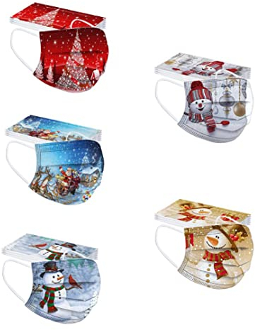 AmyGline 50 Stück Weihnachten-Mundschutz mit Motiv,Einweg_3Lagig_Staubdicht Atmungsaktiv Weihnachtsmuster Gesichtsschutz Halstuch (50PC, K)