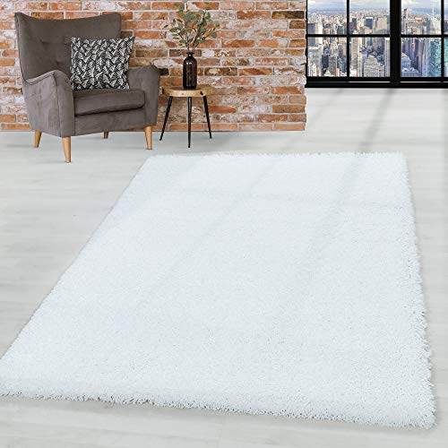 HomebyHome Teppich Wohnzimmer Shaggy Hochflor Weiss Schmutzabweisend 300x400 cm Groß Einfarbig - Flauschiger Teppich Schlafzimmer Moderne Extra Weich Pflegeleicht - Carpet Living Room