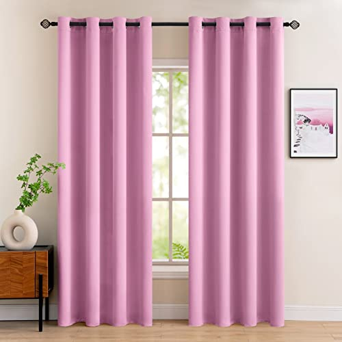 MIULEE Vorhänge Rosa Blickdicht mit Ösen, Schöner Weicher Verdunklungsvorhänge zum Verdunkeln von Räumen, 2er Set Gardinen Abdunkelnd Schlafzimmer Wohnzimmer Thermovorhang Kälteschutz 140X245 cm