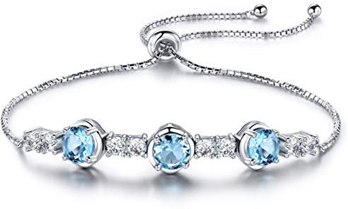 RXSHOUSH Damen 925er Sterling Silber Armband, Aquamarin Armband Verstellbares Armband Romantisches Geschenk Silber Schmuck. Sky Blue