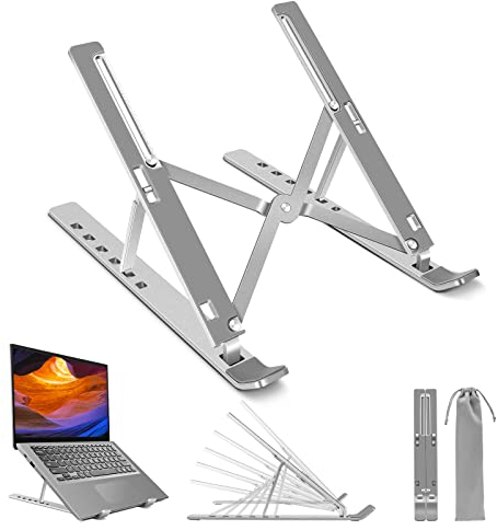 AOVUYCK-Store Laptop Ständer aus Aluminiumlegierung, 6 Schichten Verstellbarer Laptopständer, Laptop Stand aus Aluminiumlegierung mit Aufbewahrungstasche, rutschfeste Silikonbeschichtung, 10-17 Zoll.
