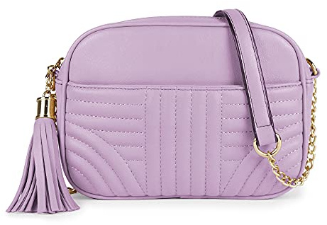 EVVE Quilted Crossbody Bags for Women - Stylish Camera Bag with Tassel - Lightweight Medium Size Shoulder Purse, Lavender, One Size
