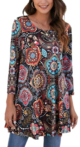 Enmain Womens Long Sleeve Tunic Top Ladie Longline Tunics Blouse Casual Elegant Fancy Top for Leggings Slouch Loose Fit Lightweight Plus Size Brown XL