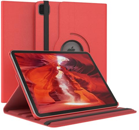 EAZY CASE - Custodia per iPad Pro 11 (2018/2020/2021/2022) tablet Cover protettiva Smart Cover Supporto rotante Astuccio pieghevole 360° girevole con funzione stand Similpelle Rosso