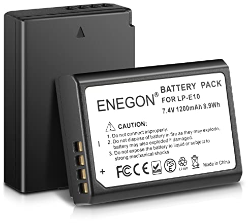 ENEGON LP-E10 Akku 1200 mAh (2er-Pack) für Canon LP-E10 und Canon EOS 1100D, 1200D, 1300D, 1500D, 2000D, 3000D, 4000D, EOS Rebel T3, T5, T6, T7, T100, Kiss X2, Kiss X50, Kiss X70, X80, X90