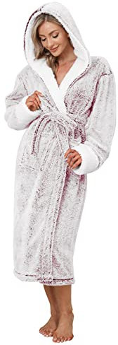 Voqeen Vestaglia da Donna con Cappuccio Invernale in Pile, Super Soft Robe con Tasche e Cinturino, Vestaglia Donna Invernale in Morbidissimo Pile, S-XL