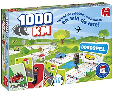 Jumbo 19900 1000KM Brettspiel - Familienspiel - Niederländische Ausgabe - für 2 bis 4 Spieler ab 5 Jahren - Gesellschaftsspiel für Kinder