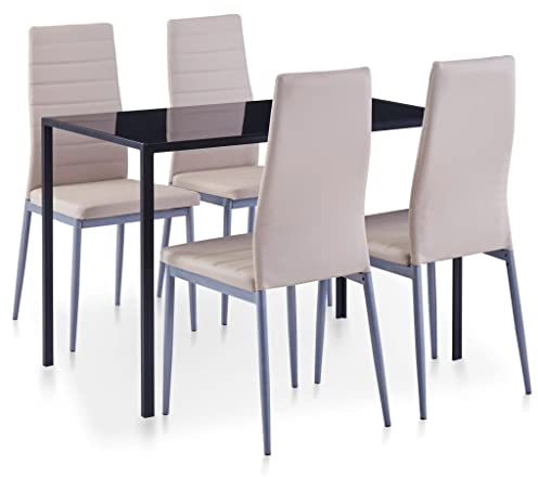 Hommdiy Esszimmergruppe mit 4 Stühlen, Essgruppe für 4 Personen, 4er Set Esszimmerstühle mit Esstisch, für Wohnzimmer Küche Beige