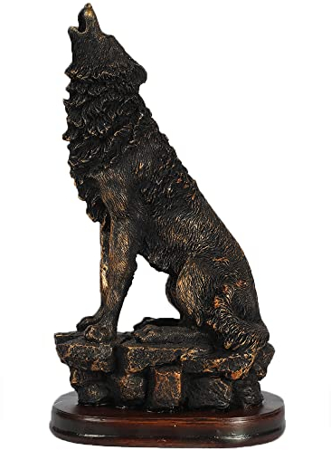 H&W 26.7cm H Wolf Statue,Harz Skulpturen für Männer,Tier Wolf Figuren, Nordischer Stil Statue Sammelfiguren für Home Büro Wohnzimmer Bücherregal Tabelle Desktop-Dekor