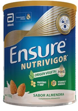 Ensure Nutrivigor Origen Vegetal – Sabor Almendra- Complemento Alimenticio para Adultos, con HMB, Proteínas, Vitaminas y Minerales, como el Calcio- Lata de 850 g​