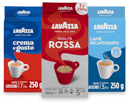 Lavazza Ground Coffee - Dark, Medium & Decaf - 3 Pack.