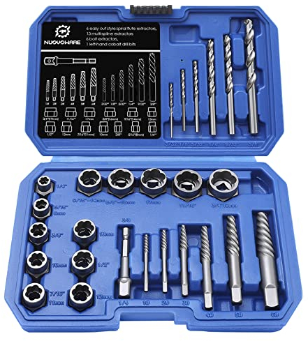 Nuovoware Schraubenausdreher Set, 26PSC Chromstahl Schraubenentferner Set mit Sechskantadapter, 3 in 1 Schrauben&Muttern-Entfernung Set Rechtsbohrer-Satz für Beschädigte Verrostete Schrauben