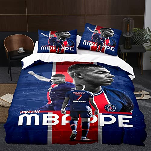 WINUO - Fußballstars in Paris Mbappe Bettwäsche Set 135x200cm Mikrofaser - 3D Digital Print Bettwäsche und 1 Kissenbezug 80x80cm