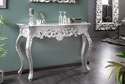LEBENSwohnART Barocke Konsole Kingdom 110cm Silber Konsolentisch Schminktisch Design handgearbeitet
