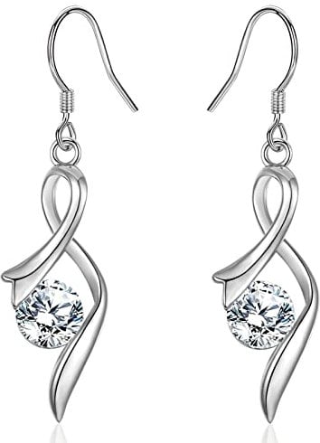 Sterling Silver Drop Earrings for Women, Silver Dangle Earrings with Cubic Zirconia │Linear Forever Love Hypoallergenic Earring for Sensitive Ears│Birthday Anniversary Christmas Jewellery Gift Silver