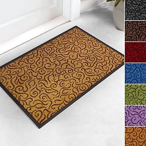 casa pura Schmutzfangläufer mit Schnörkelmuster - Schmutzfangmatte Meterware nach Maß - Qualitätsprodukt aus Deutschland - Flurläufer, Küchenläufer, Teppichläufer - Läufer in Beige (60 x 90 cm)