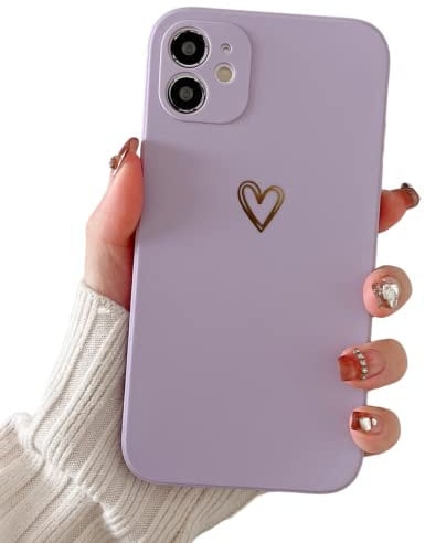 ZUKKASHAN Compatible with iphone 11 Case for Women Girls 6.1-Inch, Soft Liquid Silicone Bronzing Love- Heart Pattern Slim Thin TPU Shockproof Case for iphone 11 (Purple)