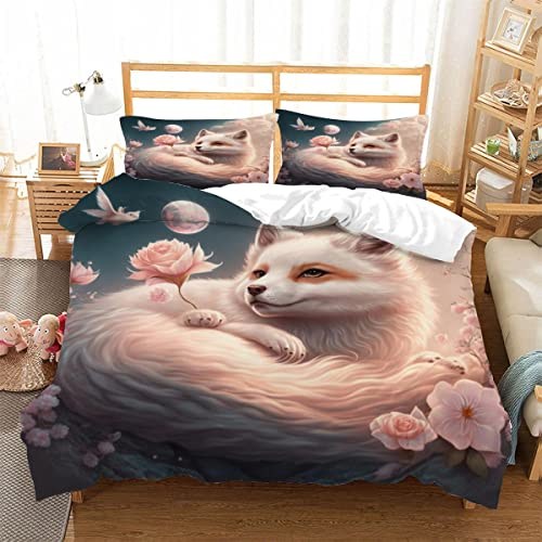 RUGINA Bettwäsche 135x200 Fuchs Kinderbettwäsche 3D Drucken Süße Tiere Bettbezug Mikrofaser flauschig Jungen Mädchen Bettwäsche Set mit 2 Kissenbezügen