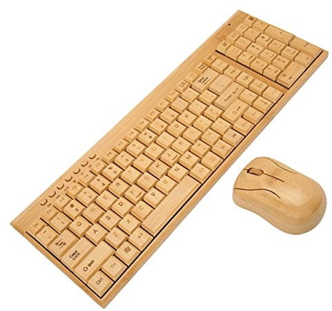 Vikye Tastatur- und Maus-Set, 2,4-GHz-Wireless-Plug-and-Play-Bambus-Computer-Wireless-Geräte, Wireless-Verbindungs-Holz-Computer-Steuergeräte für das Büro (Kombination aus Maus und Tastatur)