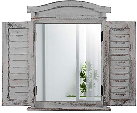 Mendler Espejo de pared con ventana de espejo con persianas, 53 x 42 x 5 cm, color gris