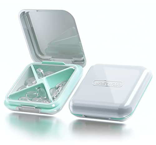 Tablettenbox Pillendose Medikamentenbox, 4 Fächer Pillendose Klein Tablettendose, Klein, Wasserdicht und Feuchtigkeitsbeständig, Geeignet für Handgepäck und Reisen (Weiß)