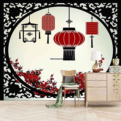 Wandbild Tapete, 3D Chinesische Rote Laterne Selbstklebende Tapete Zum Abziehen Und Aufkleben Für Wohnzimmer, Schlafzimmer, Tv-Hintergrund, Büro, Restaurant, Motiv, Zimm 140 (Breite) x 70 (Höhe) cm