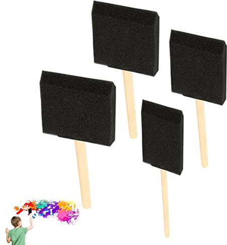 Rianpesn 5 Pinceau en Mousse pour, 4 pinceaux en Mousse avec Manche en Bois, Poignées en Bois Éponge Mousse Brosse Peinture Mousse Brosse Outil en Noir pour Acrylique, Art, Vernis
