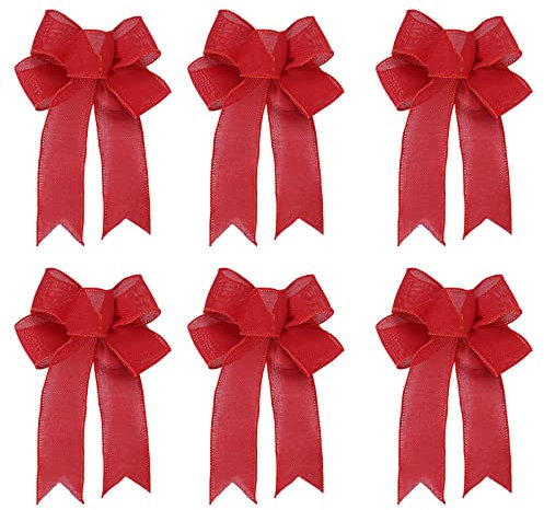 6 STÜCKE Weihnachtsschleifen Große Weihnachtsschleifen Weihnachtskranz Schleifen Baumschleifen Dekorative Sackleinenschleifen Dekorationen Ornamente Für Weihnachten Neujahr Baby (Red, One Size)